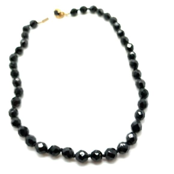 Classic Black Glass Faceted Bead Choker Necklace Single Strand 16" - Picture 7 of 15